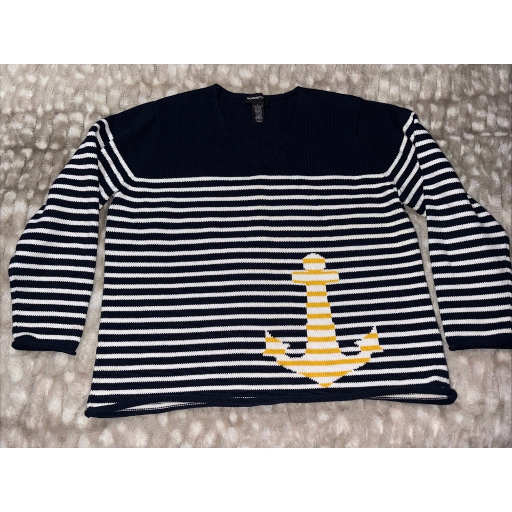 Womens Pullover NAUTICAL Size Large Striped SWEATER NORTON NICE QUALITY